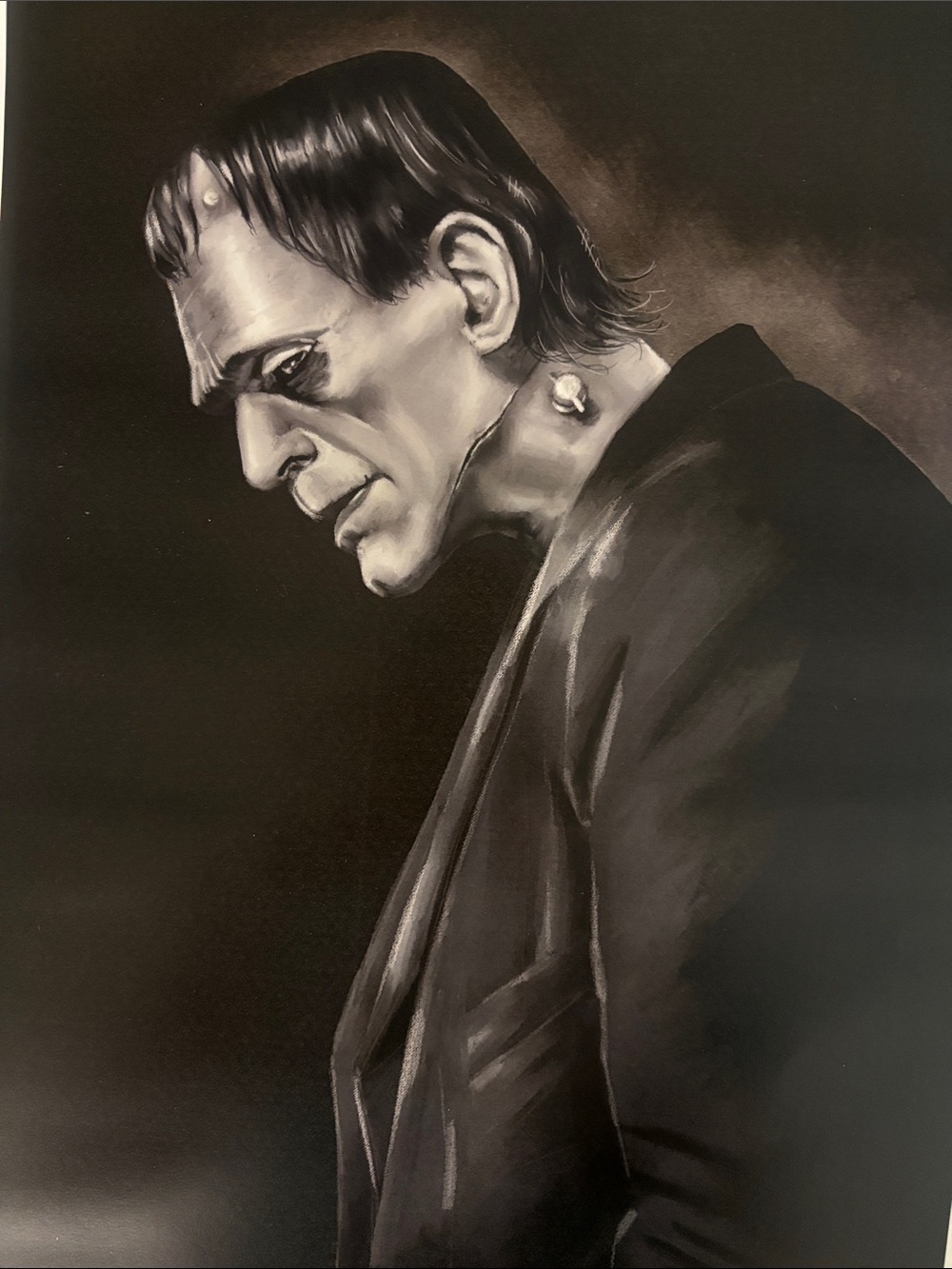 Frankenstein Portrait Art Print - Monochrome Black & White 13x19